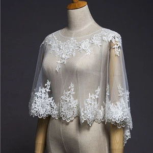 Lace Applique Tulle Front Short Back Long Wedding Jacket Wedding Wrap Bridal Shawl