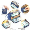 Large Capacity Pencil Case Multi-Slot Pen Bag Pouch Holder for Middle High School Office College Girl Adult Simple Storage Blue
