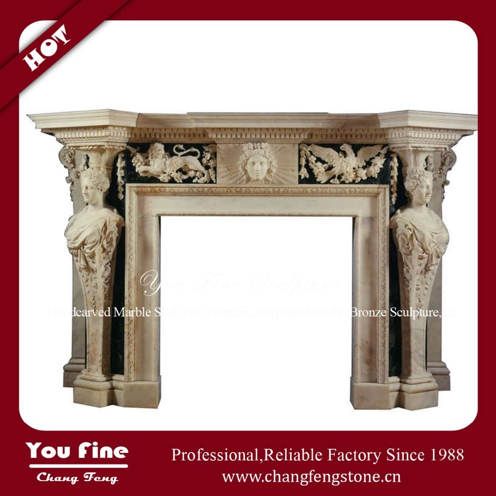 Large Western Style Natural Marble Fireplace Design