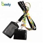 leather pu id card holder with lanyard half-card badge holder rigid horizontal