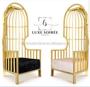 Luxury Design Hotel Lobby Furniture Gold Plated Stainless Steel wedding Throne Birdcage Chair