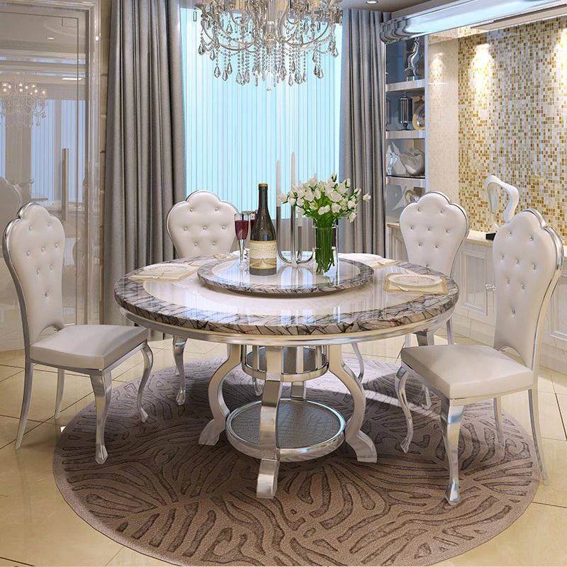 Luxury Modern home Furniture Dining Room Hotel Restaurant Stainless Steel Marble Top Dinning Dining Table
