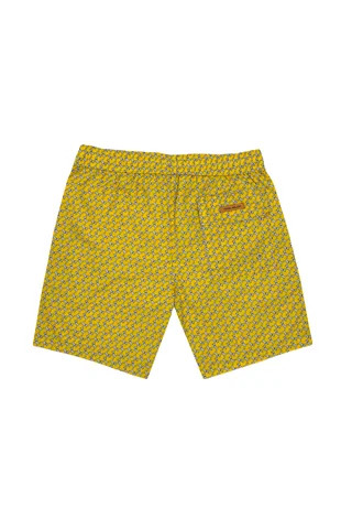 100% Made In Italy Poliammide Printed Shorts Swimsuit Yellow And White Dogs Man Accessories Gift Idea For Husband