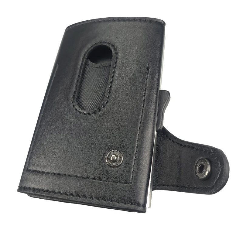 men RFID   id card holder lanyard leather  Business gift side push bank card pop-up card box