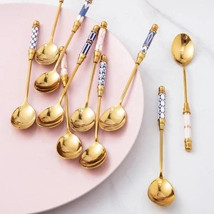 Metal coffee spoons long handle gold spoons hotel tea spoons