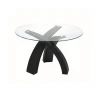 Modern Dining Room Set Special Design Tempered Glass Top PU Leather Covering Metal Legs Round Dining Table And Chairs