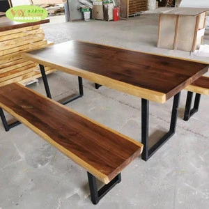Modern home furniture iron wood coffee table set /solid wood pine slab furniture dining table set