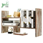 Modern Home Office Organizer Adjustable Shelf Rack Rustic Solid Torched Wood Desktop Bookcase