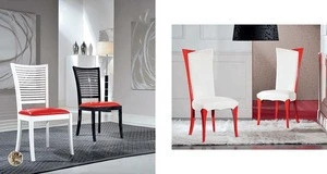 Modern retro industrial red wooden frame white fabric restaurant high back dining chair