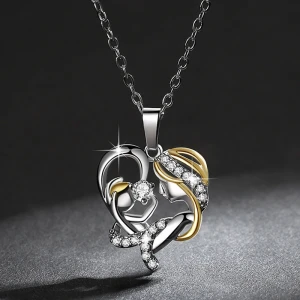 Mothers Day Gift Necklace 925 Sterling Silver Crystal Heart Flower Pendant Mom Necklaces Jewelry