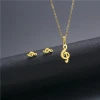 Musical Note Pendant Necklace Sets Stainless Steel Gold Plated Women Jewelry Set
