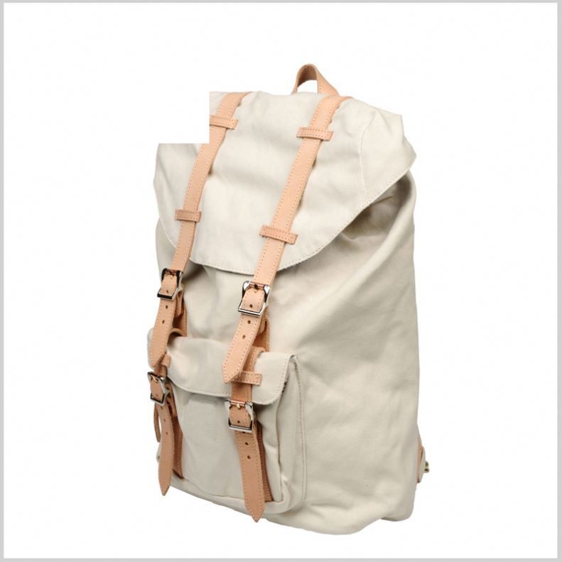 Natural Sustainable Canvas Top Folded Cargo Backpack Mens with Laptop Pack for School
