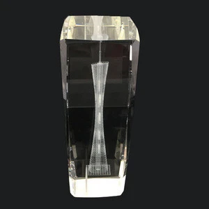 New 3D Guangzhou building crystal glass trophy engraved art crafts for office home decor