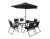 Import new 8PCS Patio Garden Set Furniture 6 Folding Chairs Rectangle Table with Round Umbrella patio dining set from China