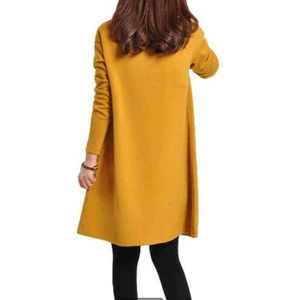 New Autumn Women yards casual loose solid color V-neck dress Casual Dress Long Sleeve Crew Neck Cotton Ladies Pullover Dress