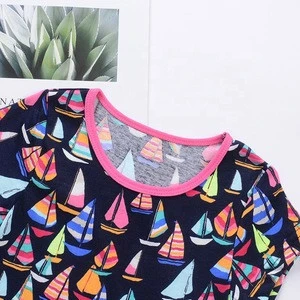 New Designs Smmoth Modal Fabric With Sailboat Pattern Printing Short Sleeve Girls Casual Dress Evening Dresses