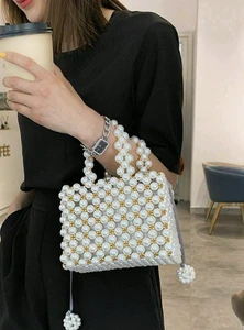 New Hand Woven Pearl Evening Bag Women Luxury Small Beaded Flap Box Pearl Clutch