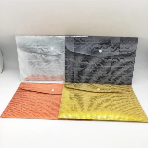 New products decorative fashion glittering high-quality A4 plastic envelope file bag with snap button
