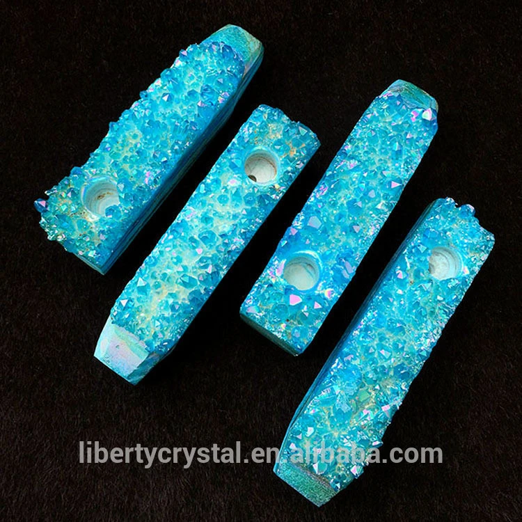 New Wholesale Blue Aura Quartz Cluster Hand Carved Crystal Smoking Pipes For Sale
