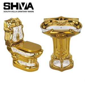 Newest Design China Western Bathroom Gold Color Wc Ceramic Toilet Seat Wash Basin With Pedestal