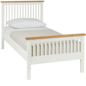 No.1601 Single double solid pine wood bed frame in White, grey