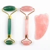 OCELL High Quality 3 in 1 Pink&amp;Green Jade Roller Guasha Set for Gift Anti-Aging Remove Wrinkle Rose Quartz Jade Massage Tool