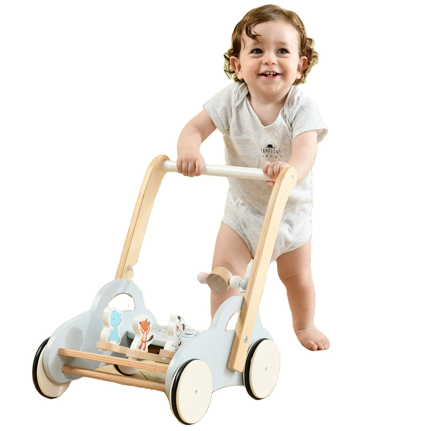 Odorless paint wooden kids baby stroller walker toys eco friendly toys wooden toy baby walker for baby boy