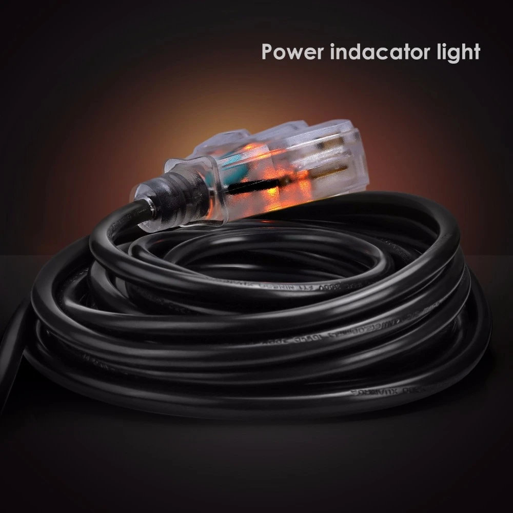 Outdoor Extension Cord Heavy Duty with Lighted Triple Outlets