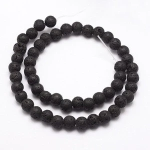 PandaHall Natural Lava Stone Bead Strands Loose Gemstone Beads Natural Round 8~9mm Hole 2.5mm about 50~51pcs/strand 15&quot;