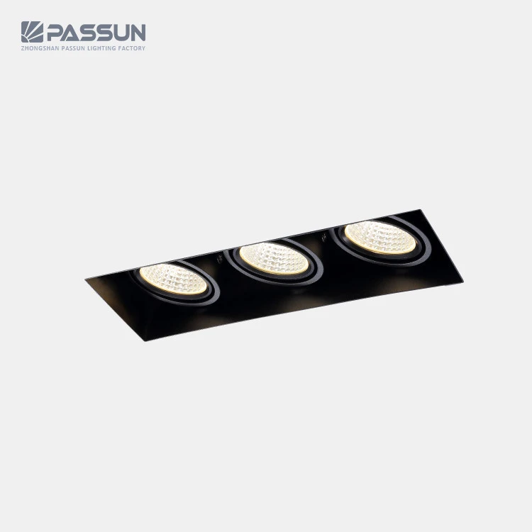 PASSUN double heads 2*6w COB LED Recessed Grille Light aluminum lamp body trimless office lighting spot lights