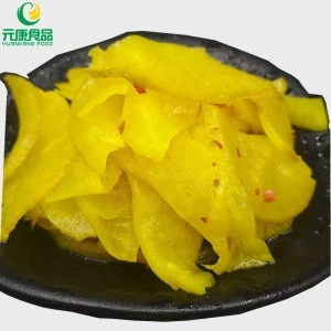 Pickled dried Radish slices yellow Tsubozuke Japanese Style with Chilli
