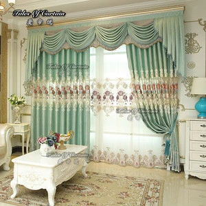 Polyester elegant window curtain with factory price and elegant living room curtains and valances