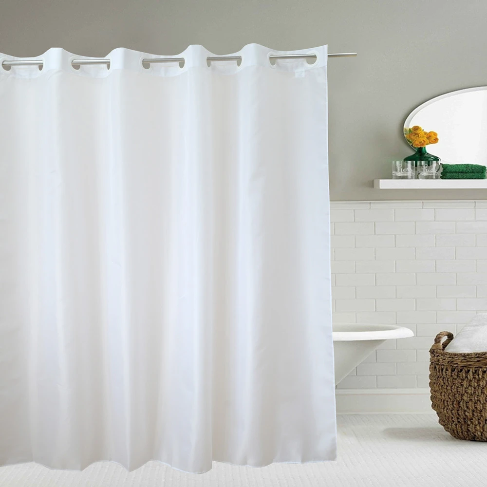 Polyester Fabric Hotel White Hookless Shower Curtain 180*180cm