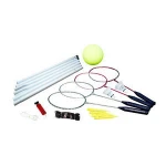 Portable badminton and volleyball set with metal post for outdoor  games combo game set