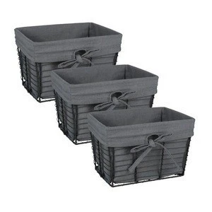 Rectangle vintage home rustic mesh metal storage wire grey iron basket set of 3 with removable liner