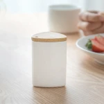 Retail Decorative Plastic Toothpick Holder Box With Bamboo Lid For Living Room