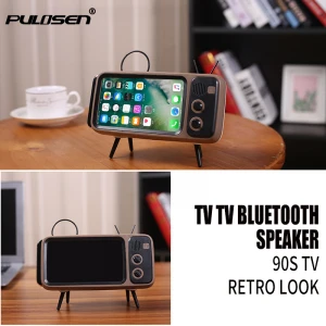 Retro TV  speaker wireless Portable speaker Blue tooth BT 5.0 phone holder portable radio support TFcard usb TWS speaker OEM