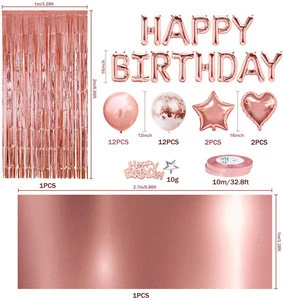 Rose Gold Disposable Party Decoration With Foil Balloon Curtain Adult Banner Tassel Latex Birthday Balloons Party Supplies