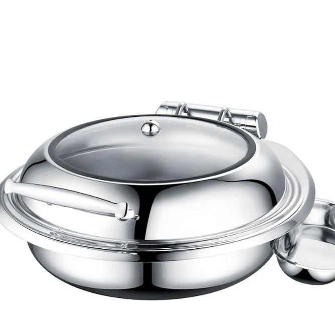Round S/S Chafer Electric Chafing Dish Food Warmer with Window Glass Top Buffet Restaurant
