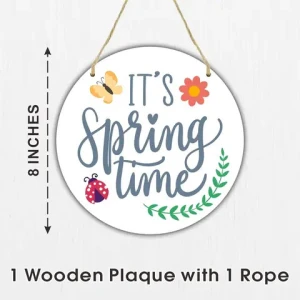 Buy Round Wooden Hanging Door Sign Its Spring Time Minimal Theme ...