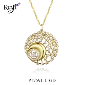 Royi Jewelry Round Shape with Star Rose Gold Plated Cubic Zirconia Charms Silver 925 Pendants