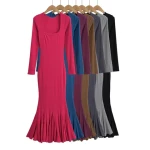 sexy women evening elegant fish tail long dress female 2023 autumn stretch slim bottom long sleeve U-neck party dress