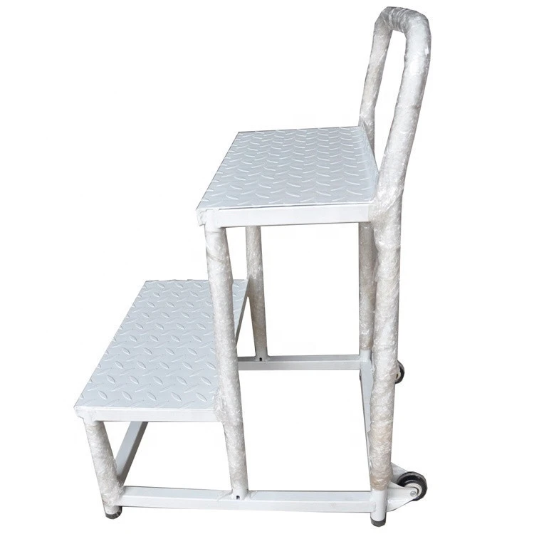 single Sided Mobile 2 Step ladders with double Grab Handle - white