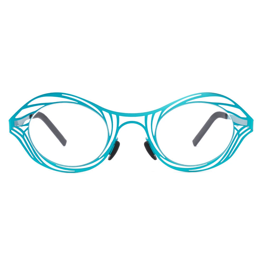 Sky blue irregular women metal stainless steel optical frame glasses eyewear eyeglasses