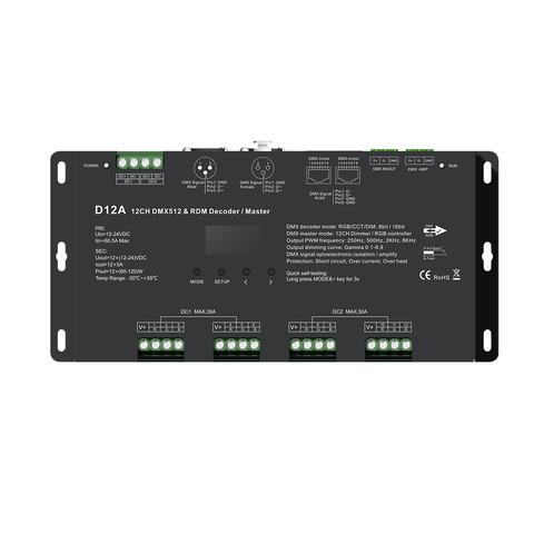 Skydance D12A 12 Channel Constant Voltage RGB DMX512 & RDM Decoder DMX Master OLED digital display PWM controller