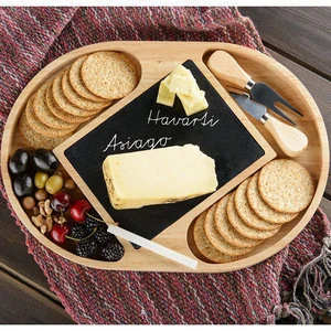 Slate and Wood Cheese Board Set Cheese Platter With Cheese Tools and Chalk