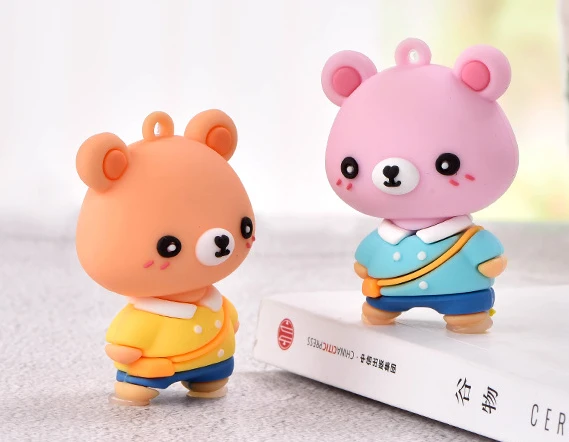 small animal character toys pvc 3D figurines carton bear action figure keychain