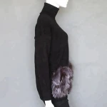 Soft knitted jumpers lady winter crochet sweater with silver fox fur
