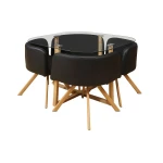 Space Saving Dining Room Furniture  Clear Tempered Glass Top Metal Tube Wooden Color Dining Table and PU chair 1+4 Dining Set