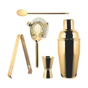 stainless steel Gold bar set, 5 pieces gold bartender cocktail martini shaker set with gift box
